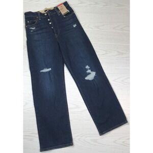 Womens Levis Ribcage Jeans 26 Dark Wash Distressed Button Fly Stretch High Rise